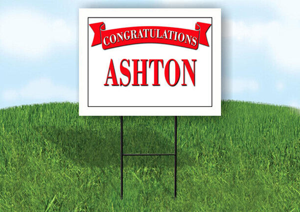 ASHTON CONGRATULATIONS RED BANNER 18in x 24in Yard sign with Stand
