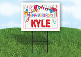 KYLE HAPPY BIRTHDAY BALLOONS 18 in x 24 in Yard Sign Road Sign with Stand