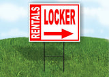 RENTALS LOCKER BOLD RIGHT arrow RED 18inx24in Yard Road Sign w/  Stand