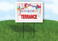 TERRANCE HAPPY BIRTHDAY BALLOONS 18 in x 24 in Yard Sign Road Sign with Stand
