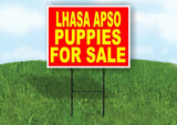 Lhasa Apso PUPPIES FOR SALE YELLOW RED Yard Sign Road with Stand LAWN SIGN