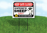 KEEP GATE CLOSED NO MATTER WHAT THE sheep SAY Yard Sign with Stand LAWN POSTER