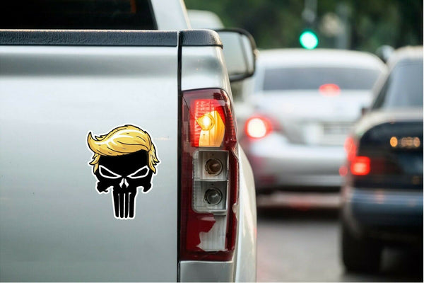 TRUMP PUNISHER with hair Donald Trump President 2020 Magnetic Bumper Sticker