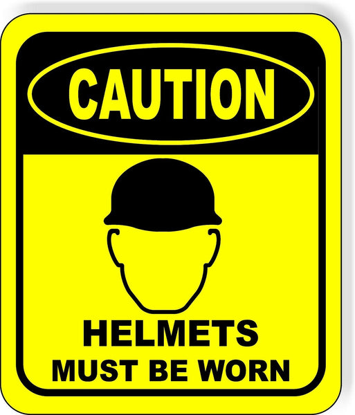 helmet warning icon CAUTION Helmets must be worn helmet Aluminum Composite OSHA Safety Sign