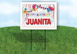 JUANITA HAPPY BIRTHDAY BALLOONS 18 in x 24 in Yard Sign Road Sign with Stand
