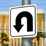 U-Turn left arrow Black metal outdoor sign