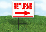 RETURNS RIGHT arrow red Yard Sign Road with Stand LAWN SIGN Single sided