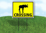 MOOSE CROSSING XING YELLOW Plastic Yard Sign ROAD SIGN with Stand