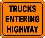 Trucks Entering Highway metal outdoor sign long-lasting construction safety