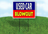 USED CAR BLOWOUT BLUE RED Yard Sign with Stand LAWN SIGN