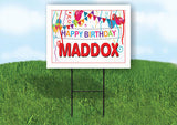 MADDOX HAPPY BIRTHDAY BALLOONS 18 in x 24 in Yard Sign Road Sign with Stand