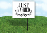 JUST MARRIED WHEAT Yard Sign with Stand LAWN SIGN