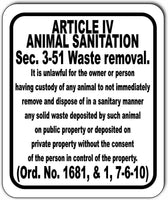 Animal Sanitation Waste Removal Outdoor Metal sign warning law pet street road