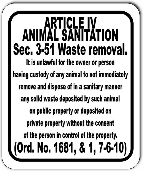 Animal Sanitation Waste Removal Outdoor Metal sign warning law pet street road