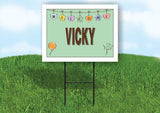 VICKY WELCOME BABY GREEN  18 in x 24 in Yard Sign Road Sign with Stand