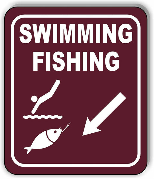 SWIMMING FISHING DIRECTIONAL 45 DEGREES DOWN LEFT ARROW Aluminum composite sign