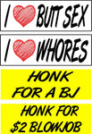 Set of 4 Prank Magnetic Bumper Stickers Magnets Funny Hilarious I Love Whores