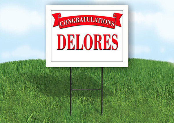 DELILAH CONGRATULATIONS RED BANNER 18in x 24in Yard sign with Stand