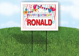 RONALD HAPPY BIRTHDAY BALLOONS 18 in x 24 in Yard Sign Road Sign with Stand