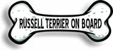 Dog on Board Russell Terrier Bone Car Magnet Bumper Sticker 3"x7"
