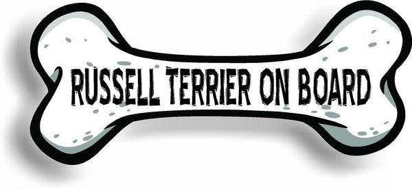 Dog on Board Russell Terrier Bone Car Magnet Bumper Sticker 3"x7"