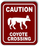 CAUTION COYOTE CROSSING TRAIL BURGUNDY Aluminum composite sign
