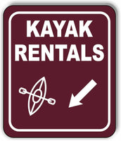 KAYAK RENTALS DIRECTIONAL 45 DEGREES DOWN LEFT ARROW Aluminum composite sign