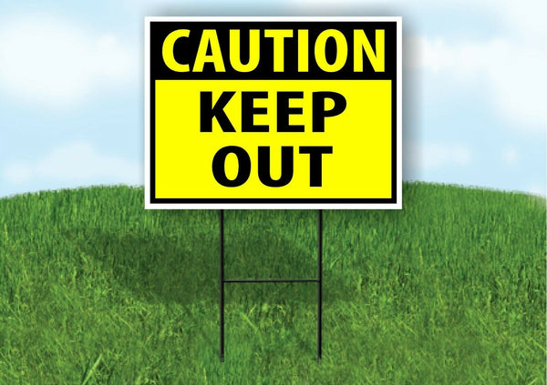 CAUTION KEEP OUT YELLOW Plastic Yard Sign ROAD SIGN with Stand
