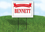 BENNETT CONGRATULATIONS RED BANNER 18in x 24in Yard sign with Stand
