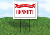 BENNETT CONGRATULATIONS RED BANNER 18in x 24in Yard sign with Stand