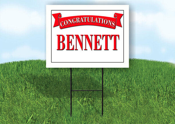 BENNETT CONGRATULATIONS RED BANNER 18in x 24in Yard sign with Stand