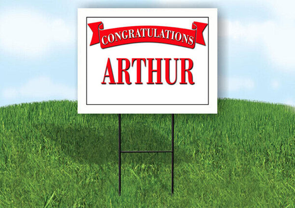 ARTHUR CONGRATULATIONS RED BANNER 18in x 24in Yard sign with Stand