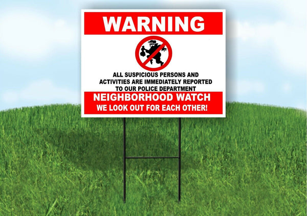 Warning neighborhood watch RED Yard Sign Road with Stand LAWN SIGN