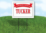 TUCKER CONGRATULATIONS RED BANNER 18in x 24in Yard sign with Stand