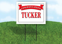 TUCKER CONGRATULATIONS RED BANNER 18in x 24in Yard sign with Stand