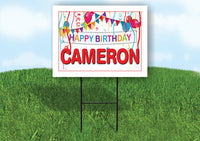 CAMERON HAPPY BIRTHDAY BALLOONS 18 in x 24 in Yard Sign Road Sign with Stand