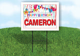 CAMERON HAPPY BIRTHDAY BALLOONS 18 in x 24 in Yard Sign Road Sign with Stand