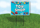 TOY SHOP BLUE BACKGROUND Yard Sign Road with Stand LAWN SIGN