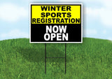 SPORTS REGISTRATION YELLOW BLACK WINTER Yard Sign with Stand LAWN SIGN