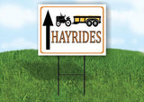 HAYRIDES TRACTOR STRAIGHT ARROW ORA  18in x 24in Yard Sign Road Sign with Stand