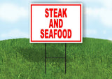 STEAK SEAFOOD RED WHITE Yard Sign Road with Stand LAWN SIGN
