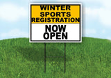 SPORTS REGISTRATION GOLD WHITE WINTER Yard Sign with Stand LAWN SIGN