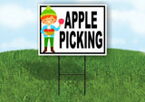 APPLE PICKING BOY Yard Sign with Stand LAWN SIGN