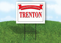 TRENTON CONGRATULATIONS RED BANNER 18in x 24in Yard sign with Stand