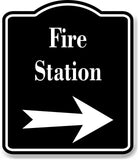 Fire Station Right Arrow BLACK Aluminum Composite Sign