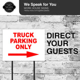 TRUCK PARKING ONLY RIGHT arrow red Yard Sign with Stand LAWN SIGN