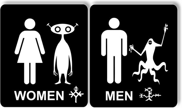 Funny Alien women men bathroom restroom metal sign set for business