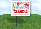 CLAUDIA HAPPY BIRTHDAY BALLOONS 18 in x 24 in Yard Sign Road Sign with Stand