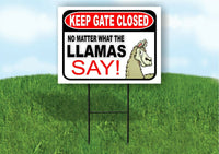 KEEP GATE CLOSED NO MATTER WHAT THE LLAMAS SAY Yard Sign with Stand LAWN POSTER