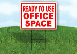 READY TO USE OFFICE SPACE RED WHITE Yard Sign Road with Stand LAWN SIGN